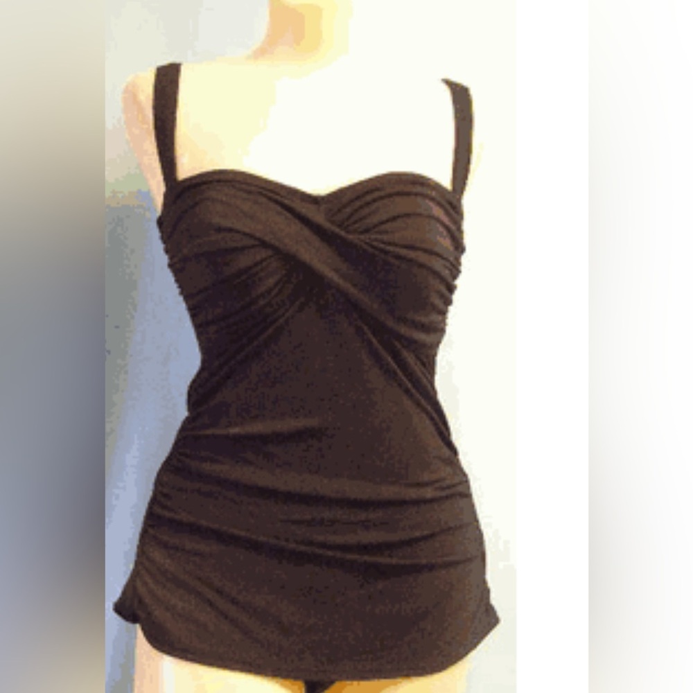 JANTZEN Tummy Control One-Piece Black Swimsuit Size 16 skirt reinforced support